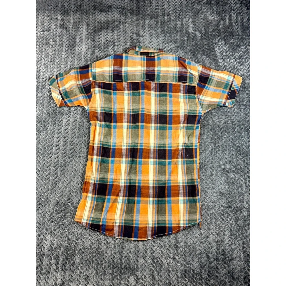 Adidas Shirt Boys S‎ Multicolor Plaid Nylon Short Sleeve Three Stripe Button Up